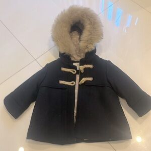 Zara Baby Girl Dark Navy Blue Fur Lined Wool Blend Coat Jacket 9-12M